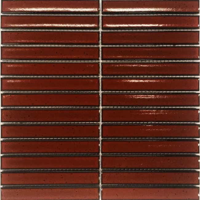 Antique Terracotta Red Speckled Gloss Porcelain Concave Finger Mosaic 296x299mm