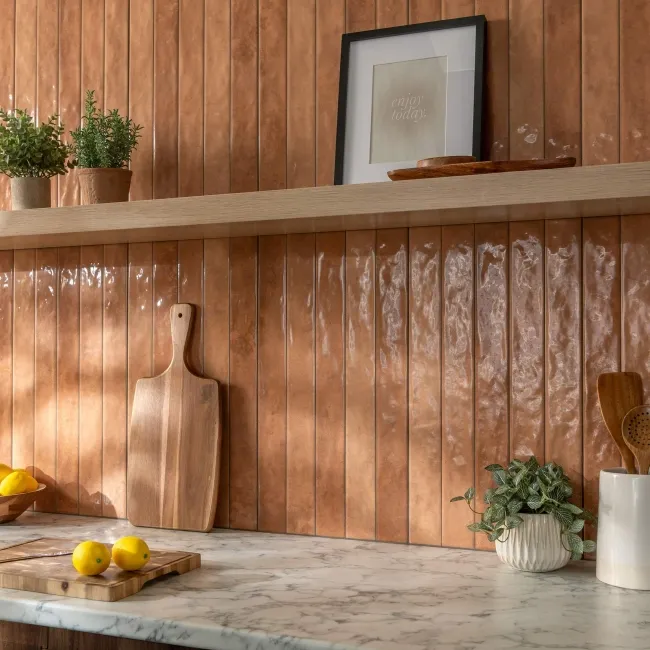 Ponto Terracotta Stone Look Gloss Ceramic Tile 316x600mm