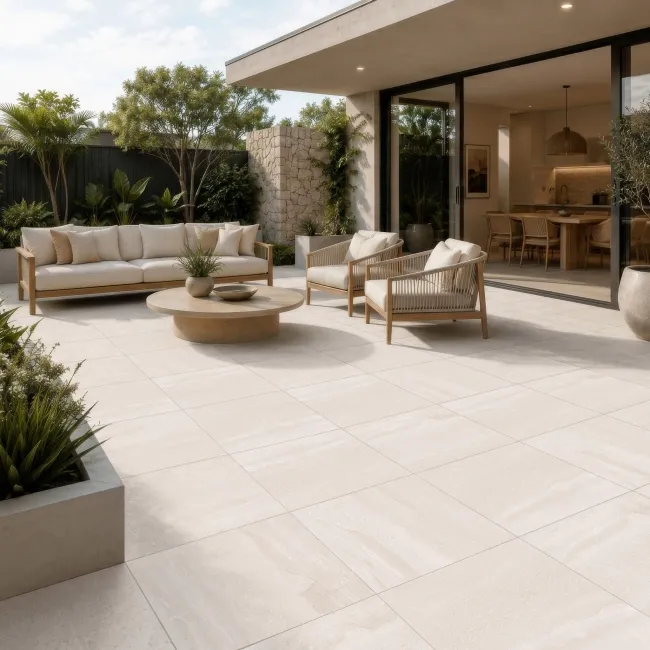 Rochetta Ivory Stone Look Slip Resistant Porcelain Outdoor Pavers 600x600mm