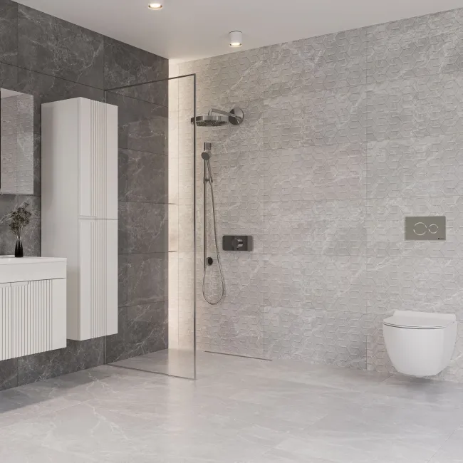 Capella Light Grey Decor Stone Look Matt Ceramic Tile 400x800mm