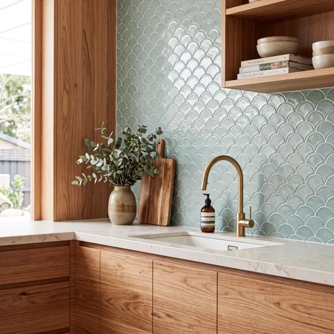 Water Green Gloss Porcelain Fishscale Mosaic 259x273mm