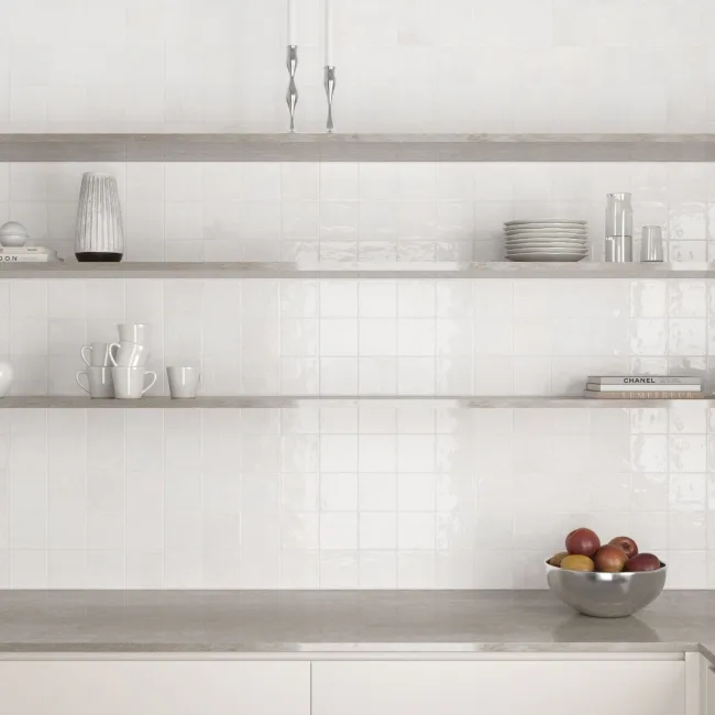 Verticale White Stone Look Gloss Porcelain Tile 100x100mm