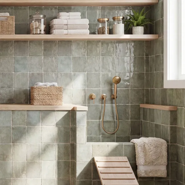 Verticale Moss Green Stone Look Gloss Porcelain Tile 100x100mm