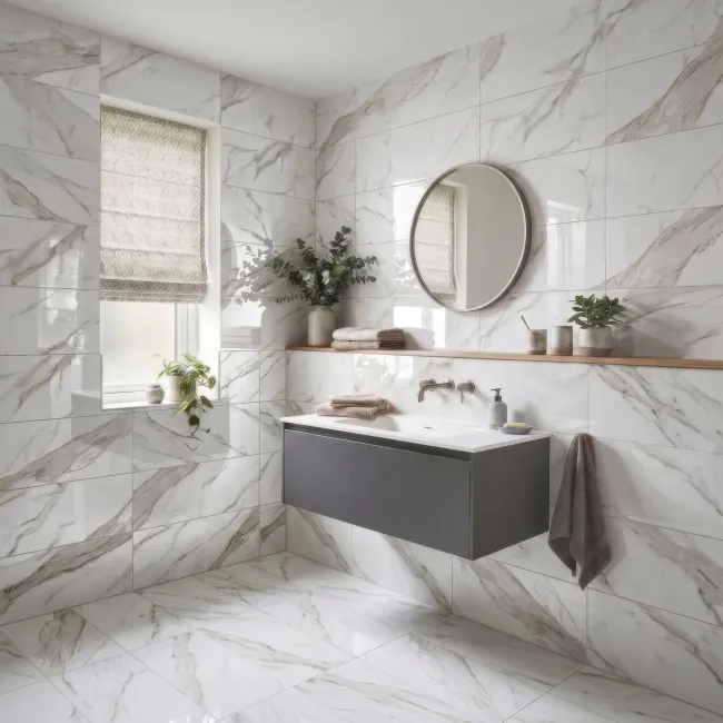 Vintage White Marble Look Gloss Ceramic Tile 300x600mm