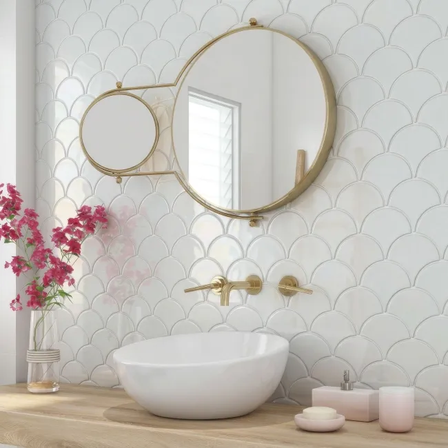 White Gloss Porcelain Fishscale Mosaic 259x273mm